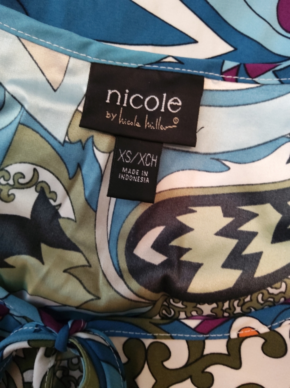 Nicole Blue Multi-Print Tie-Neck Tunic - Picture 8 of 9